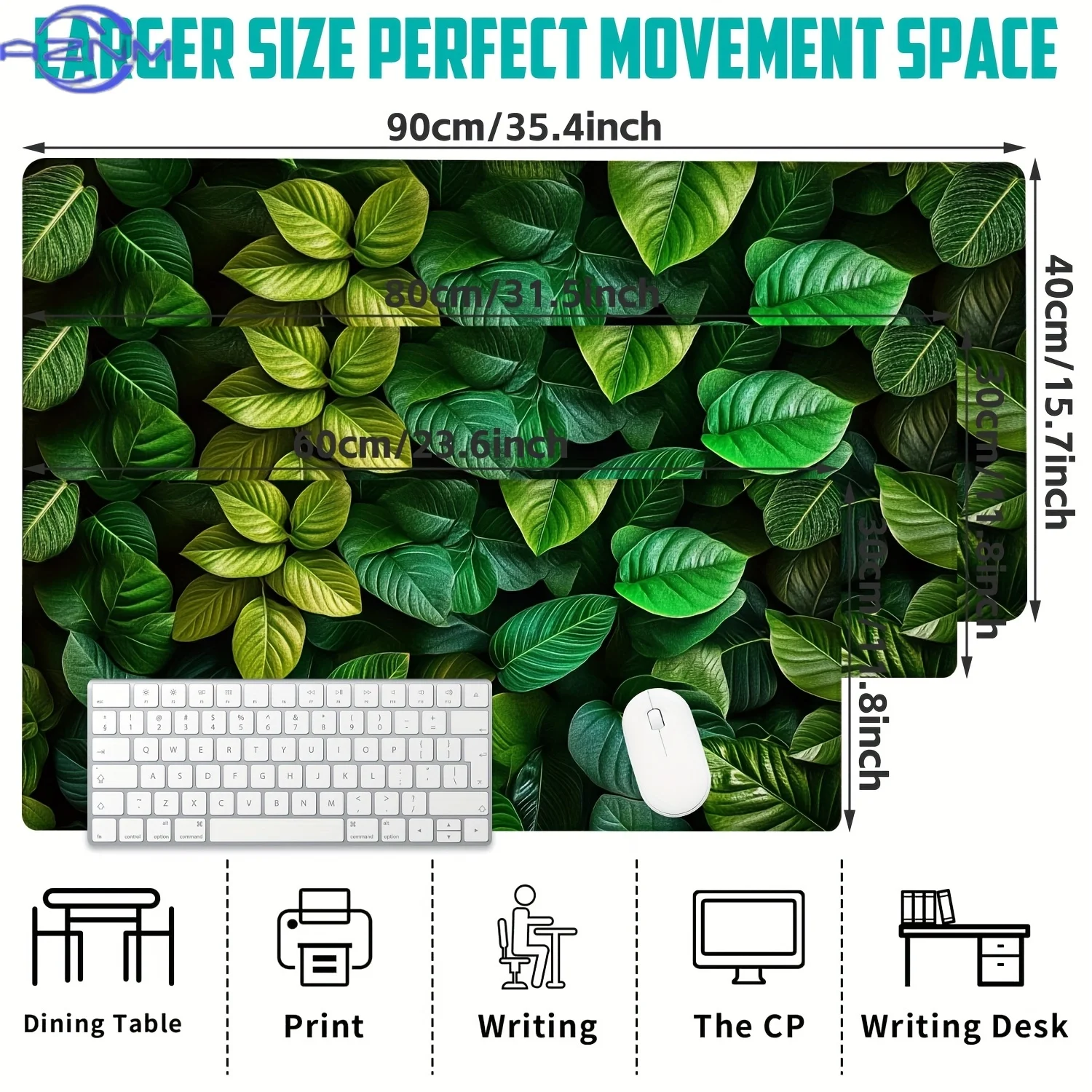 Large Non-Slip Desk Mat with Dense Green Leaf Canopy Design - Rectangular Gaming Mouse Pad & Office Keyboard Mat, Durable Comput