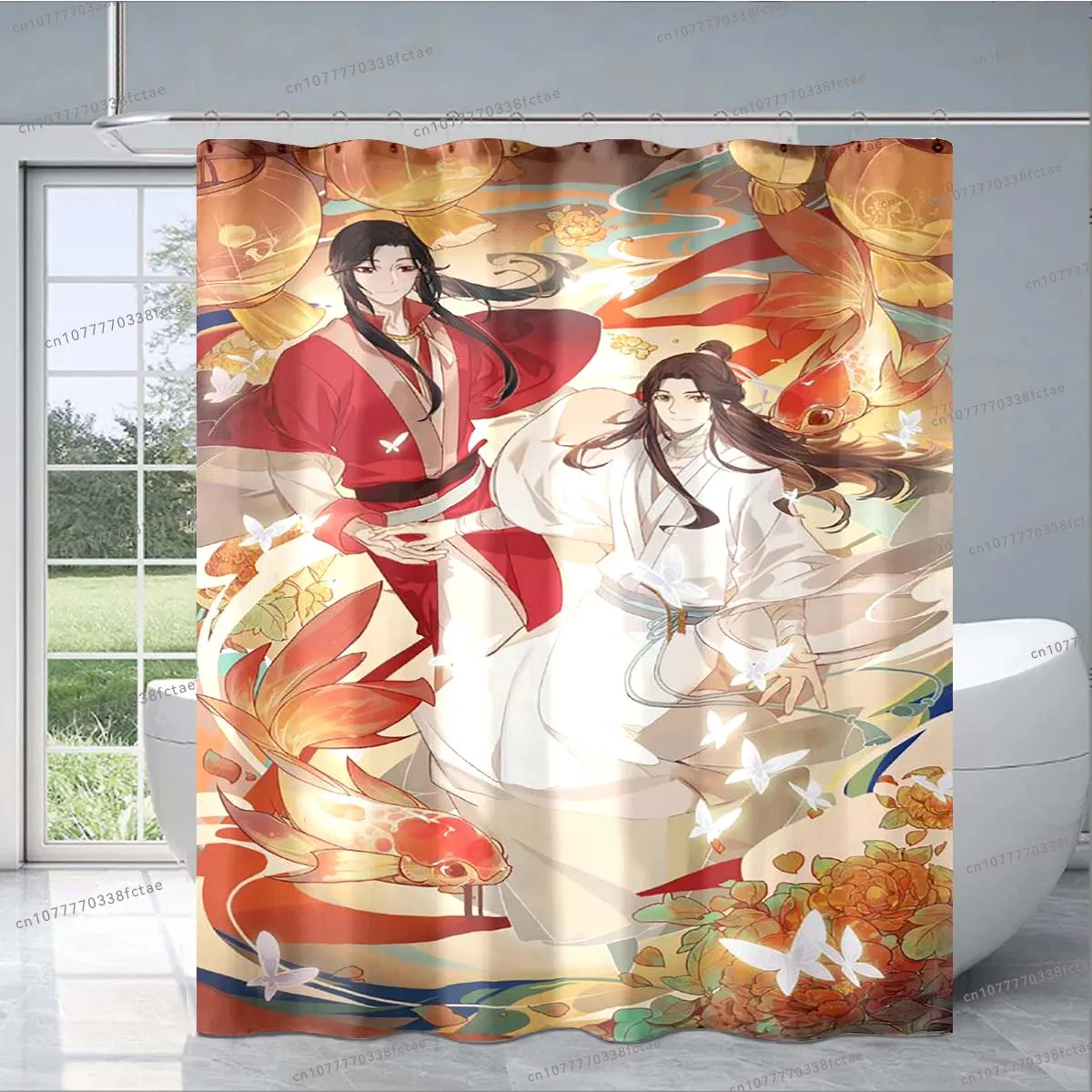 Tian Guan Ci Fu Anime Printed Shower CurtainHeaven Official's Blessing Pattern Shower Curtain BL Popular Anime Shower Curtain