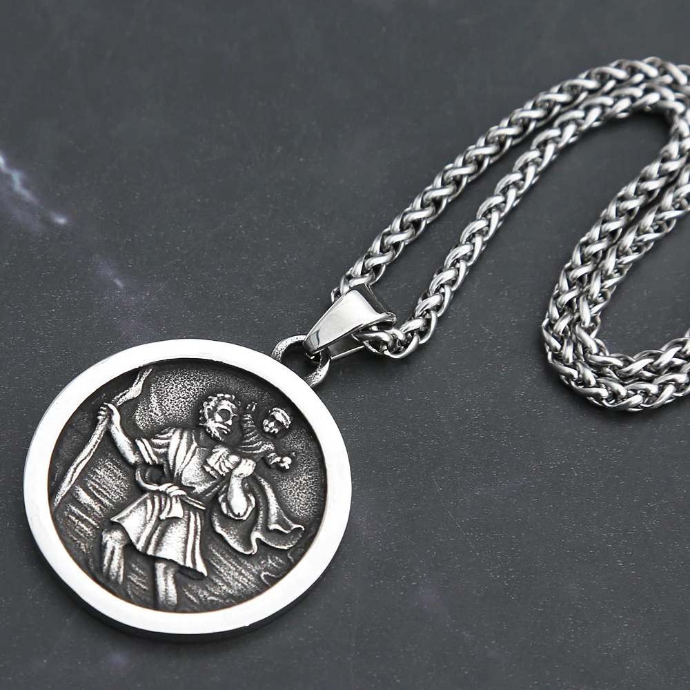Men Stainless Steel Catholic Patron Saint Pendant Michael St. Michael The Archangel Pendant Necklace Jewelry Gifts Dropshipping