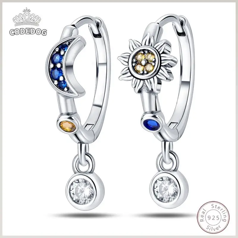 Hot 925 Sterling Silver Earrings Charm Simple Shining Star Moon Zircon Wedding Women Jewelry Gift