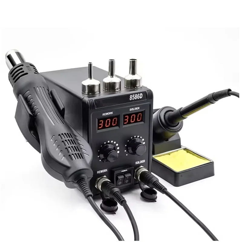ABJI-8586D Soldering Station LCD Dual Digital Display Electric Soldering 2 In1 750W Hot Air Welding Rework Station EU Plug