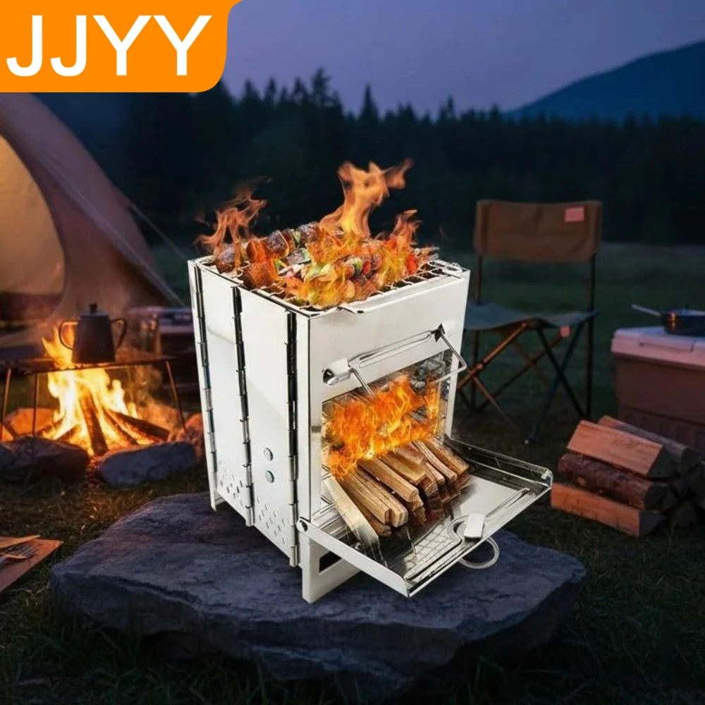 

Портативная складная печь из нержавеющей стали для приготовления пищи на углях, легкая, для приготовления на дровах, для барбекю на открытом воздухе