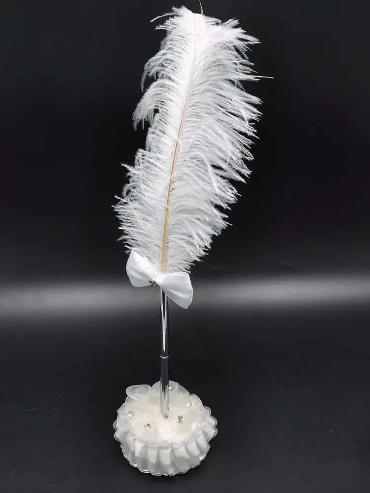 

10PCS Western-style Wedding Feather Sign-in Pen Large Ostrich Feather Pen With Base Wedding Gift Pen