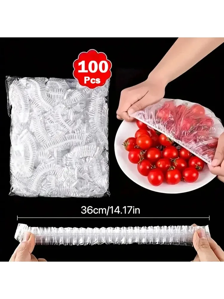 100 Stück Einweg-Frischhaltebeutel, elastische Lebensmittelabdeckungen, Frischhaltefolie, Obst-Aufbewahrungsbeutel, Küchen-Frischhaltebeutel
