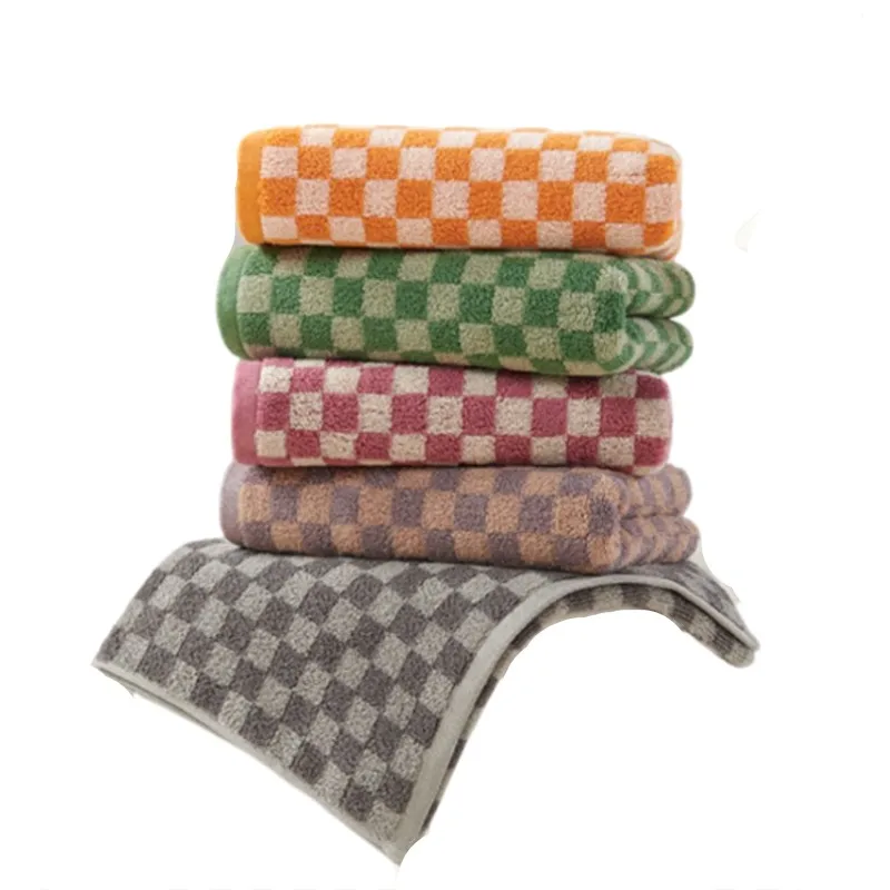 1/2/6PCS Plaid Cotton Bath Towels Set Soft Absorbent Daily Cleaning Face Hand Towel Set Patterned Lightweight Towel for Bathroom