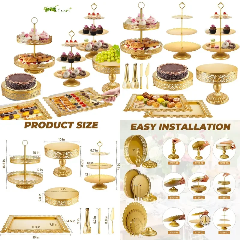 European Golden Dessert Cake Rack Bar Snack Plate for Birthday Wedding Dessert Shop Ornament Fruit Plate Cake Rack