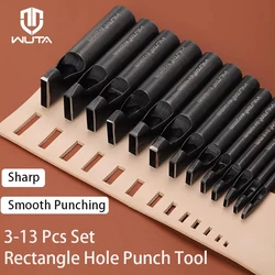 WUTA Basic Series 3-13 Pcs Leather Hole Punch Set Black Rectangle Shape Craft Oblong Punching Tool For Watch Band Bag Belt Cut