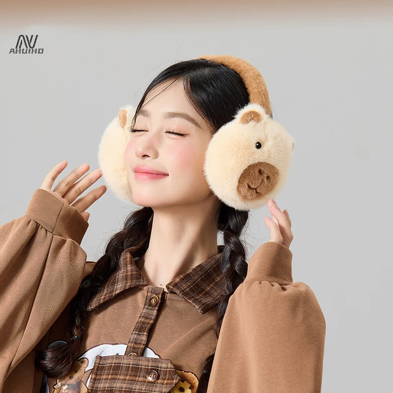 Cute Plush Capybara Earmuffs Warmer Foldable Ear Cover For Women Men Winter Warm Earflaps Outdoor Cold Protection Ear-Muffs