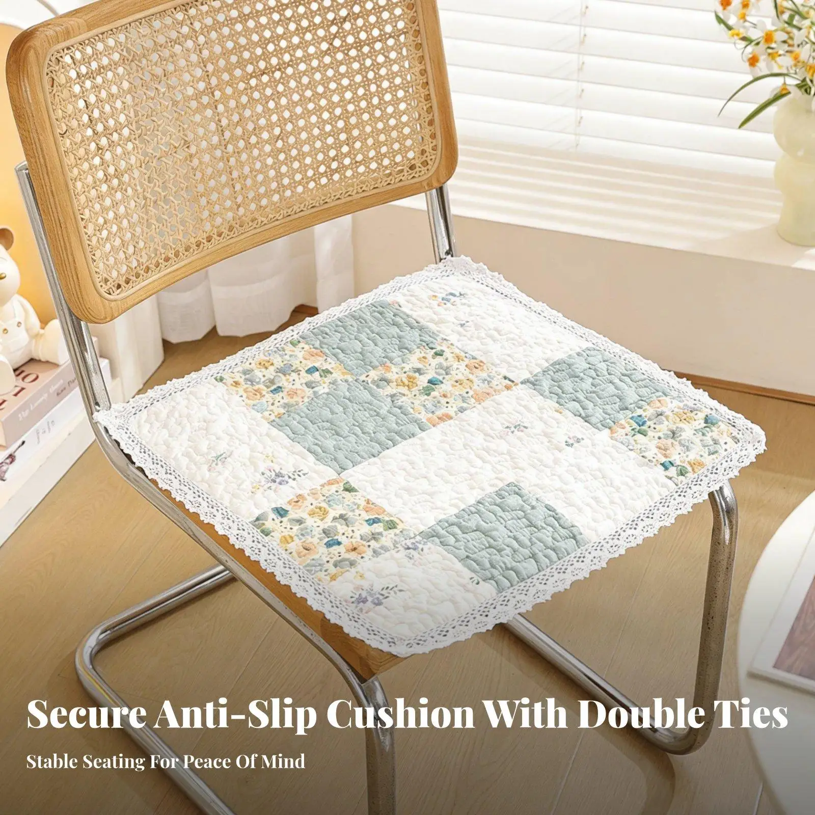 Square Dining Chair Pad All Seasons Use Tied Chair Cushion Breathable Floral Print Seat Pad for Students, Office Workers