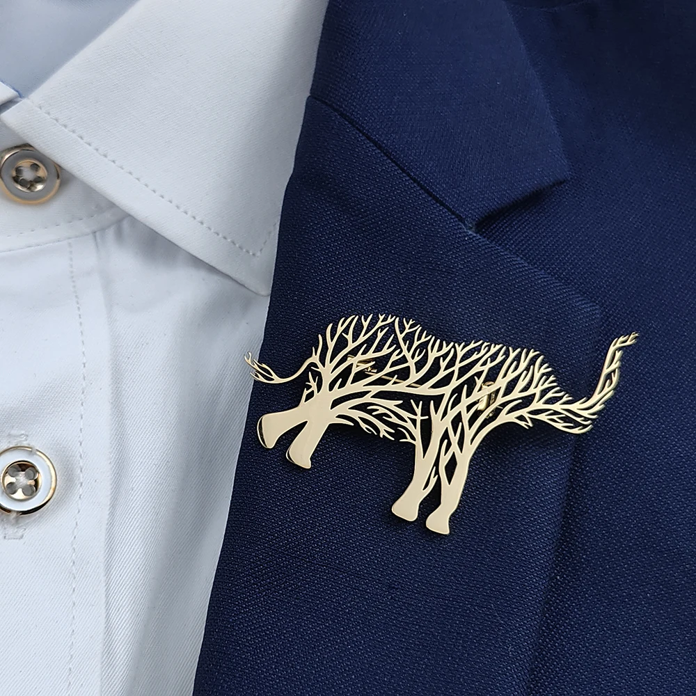 Creative elephant tree of life hollow gold-plated brooch, men\'s collar lapel pin black, suit accessories, gift for husband