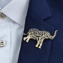 Creative elephant tree of life hollow gold-plated brooch, men's collar lapel pin black, suit accessories, gift for husband