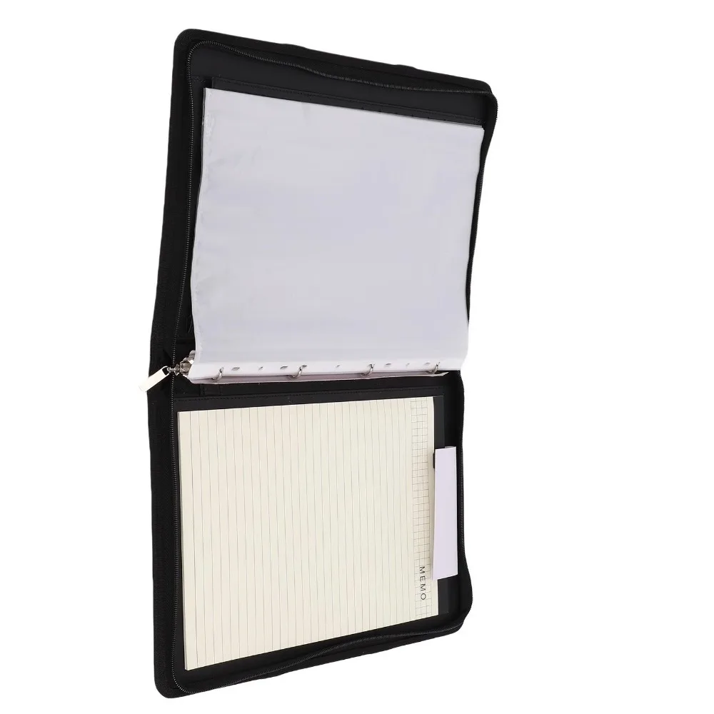 Professional PU Leather Leather Portfolio Safe Zippered Closure Padfolio Writing Pad Practical Notebook Folder Binder For Work