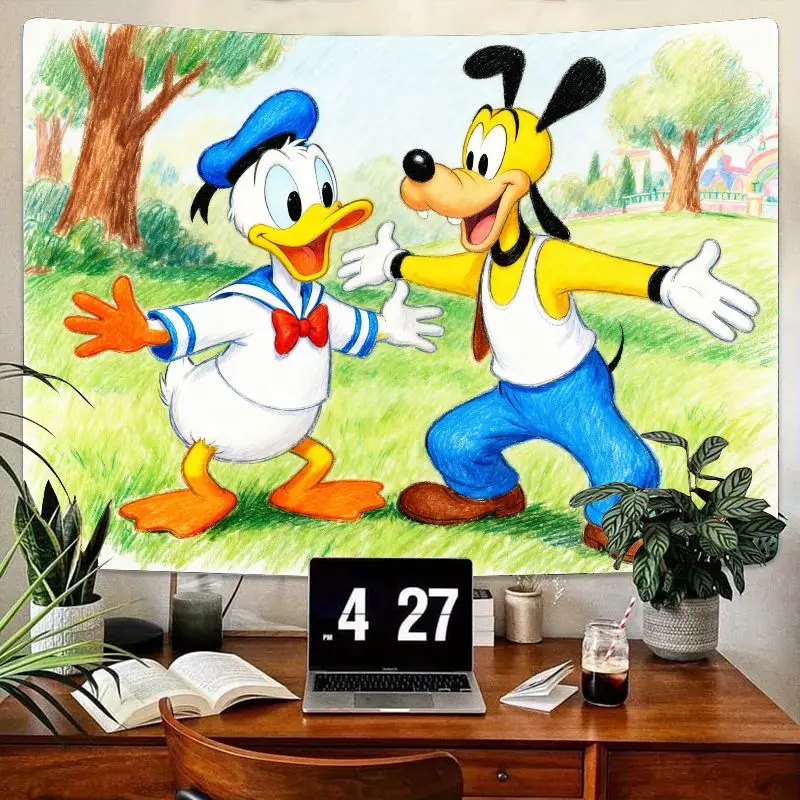 

1 шт., гобелен Disney Donald Duck Goofy Friendship, мультяшный полиэстер, настенное искусство для гостиной, спальни, детской комнаты, декор, подарок для фанатов