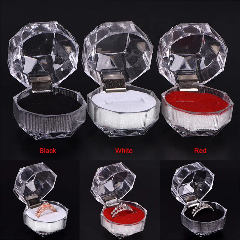 Clear Acrylic Jewelry Gift Box for Ring Holder Wedding Engagement Present New