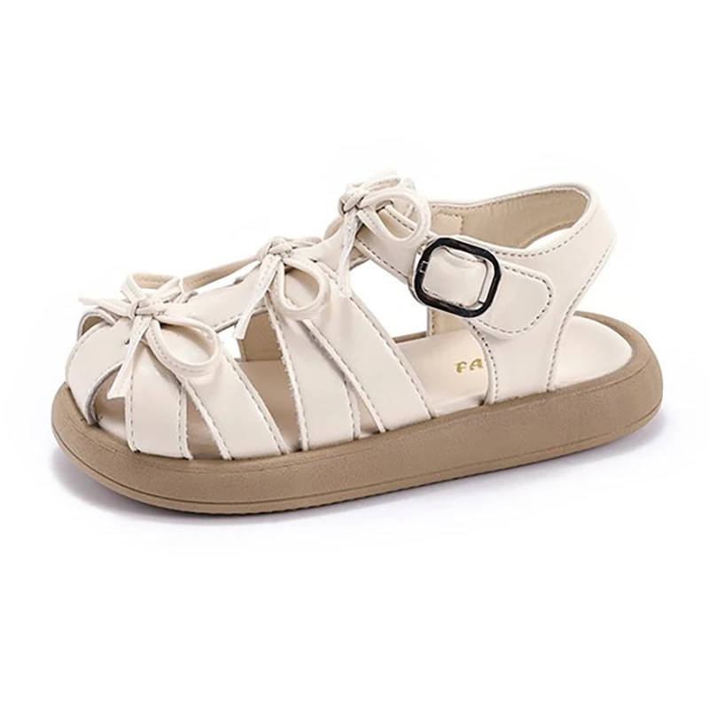 

2026 Summer New Girls Sandals Bow Princess Shoes Closed Toe Roman Sandals Soft Sole Comfortable Non Slip Kids Casual Footwear