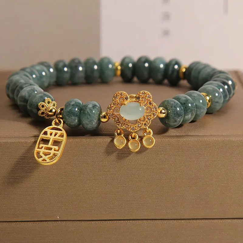 Natural-proof Jade Jade Bracelet Women's Light Luxury Vintage Transfer Safe Lock for Girlfriend Family Girlfriend Gift