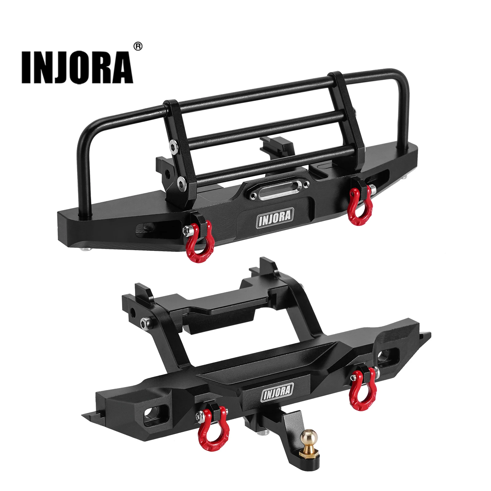 

INJORA CNC Aluminum Front Rear Bumper with Lights for 1/18 RC Crawler TRX4M Defender Upgrade (4M-88)