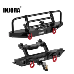 INJORA CNC Aluminum Front Rear Bumper with Lights for 1/18 RC Crawler TRX4M Defender Upgrade (4M-88)