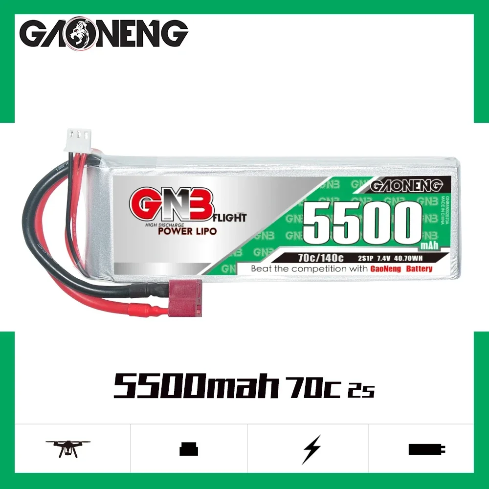 GAONENG 5500mAh 7000mAh 2S 70C 7.4V XT60 Deans T Plug XT90 High Rate LiPo Battery For 1/10 and 1/8 Scale Racing Car Slash 4×4