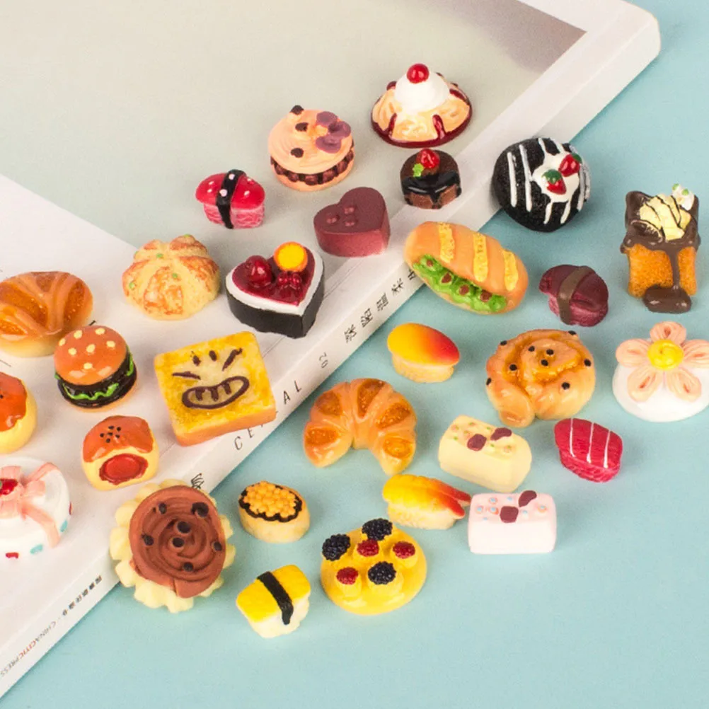 1セット ミニチュアフードモデル リアルなフェイクケーキ 模造ミニパン ごっこ遊びセット ミニハウスデコレーション キッチンシーン用