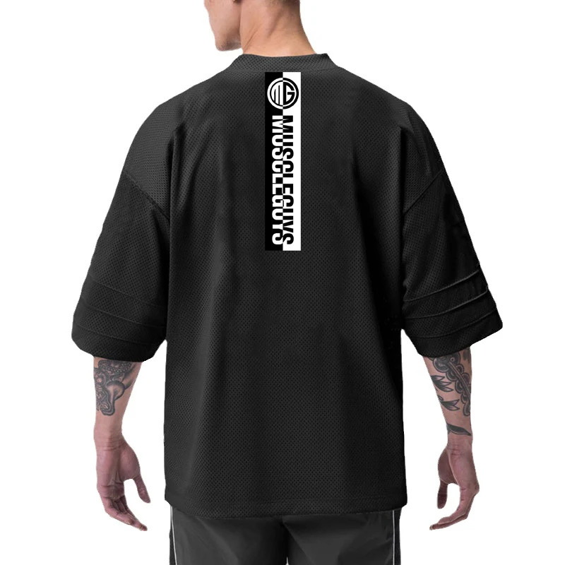 

Мужские свободные футболки оверсайз с коротким рукавом, летние, сетчатые, быстросохнущие, повседневная одежда для спортзала, бодибилдинга, фитнеса, майки для тренировок