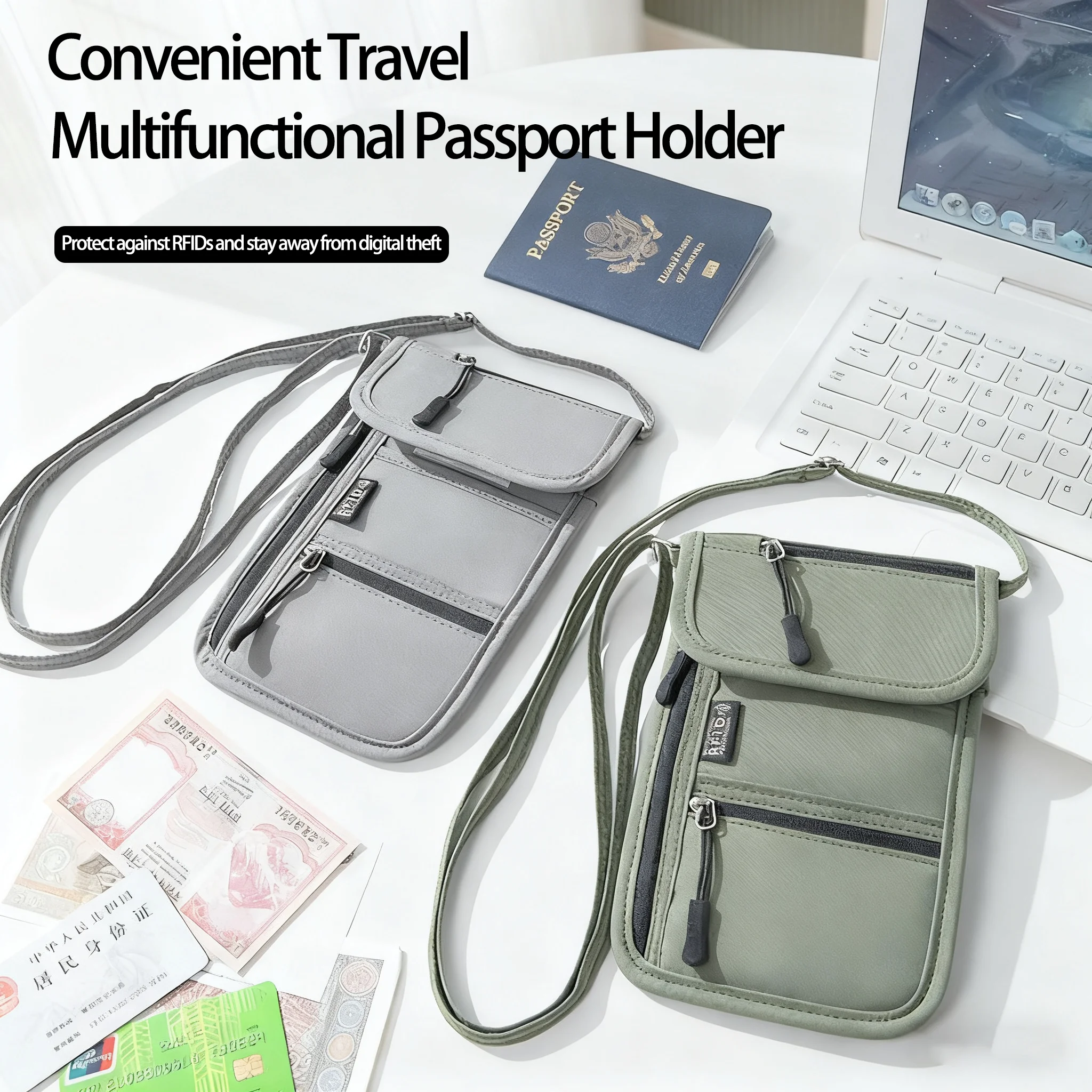 

Family Travel Passport Holder – RFID Blocking Document Organizer with Flexible Carry Ways, Portable Wallet for Travel Essentials