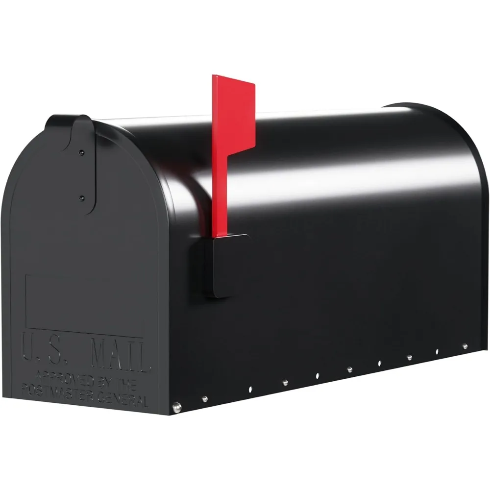 

Durable Black Post Mount Mailbox with Red Flag, Medium Capacity, Galvanized Steel, 6.92x8.87x20.05 in - Heavy Duty Powder-Coated