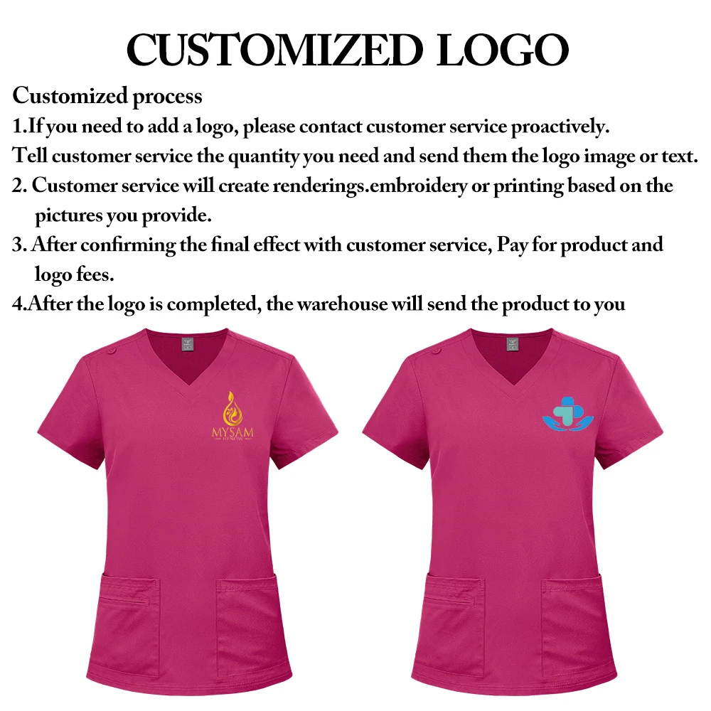 Beauty Work Clothes Customized Logo Medical Nurse Uniforms Women Short Sleeve Shirts Micro Pull Pants DIY Surgical Scrub Set NEW