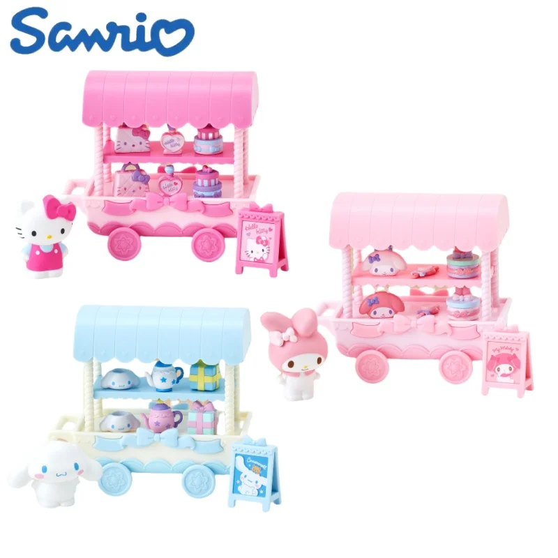 Sanrio Characters Hello Kitty Melody Cinnamoroll Dessert Cart Playing House Girl Toy Decorations Birthday Christmas Gifts