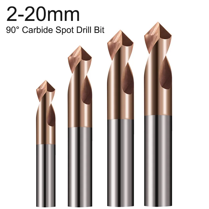 2-20mm Coated Carbide Tungsten Steel Point Angle 90 Degree Spot Drill Bit for Machining Hole CNC Chamfering Tool End Mill Cutter