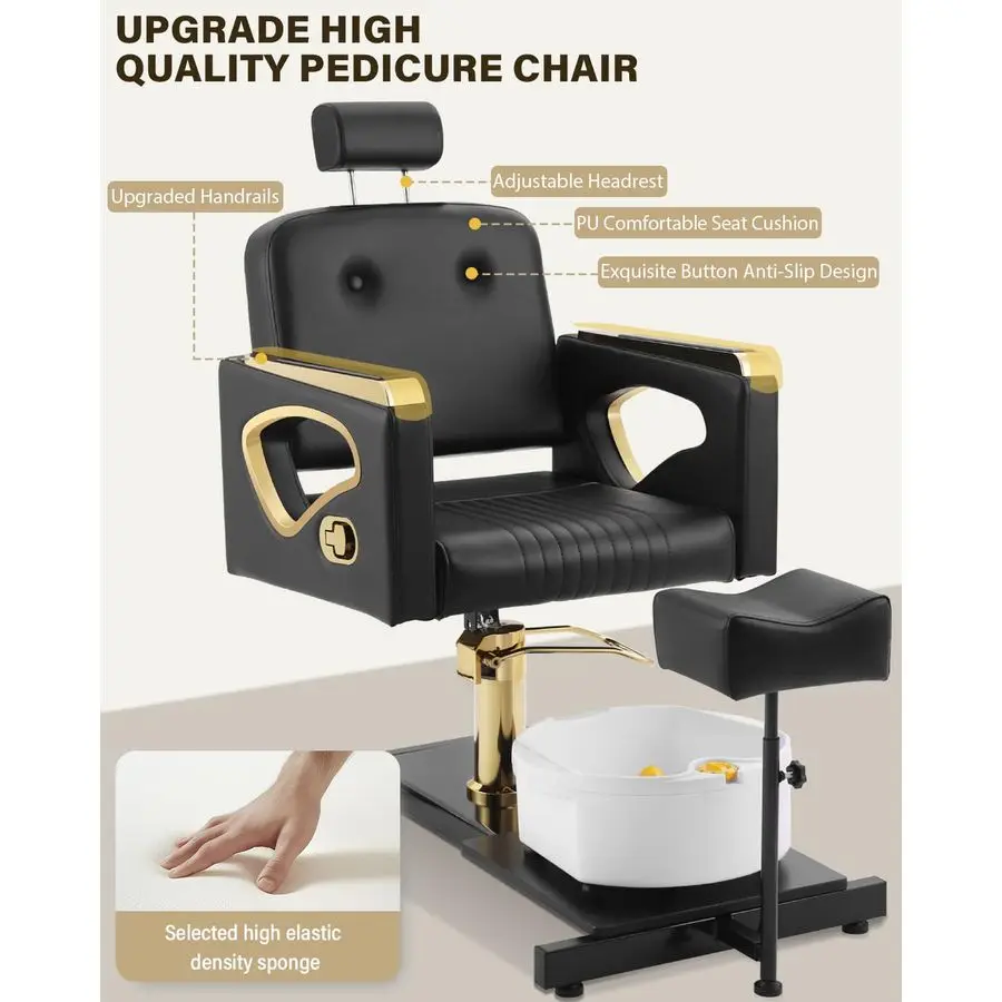 Stoel zonder sanitair voor Nail Tech, met verstelbare voetsteun en massagebadkom, rollende pedicurekruk, draagbare pedicurestation