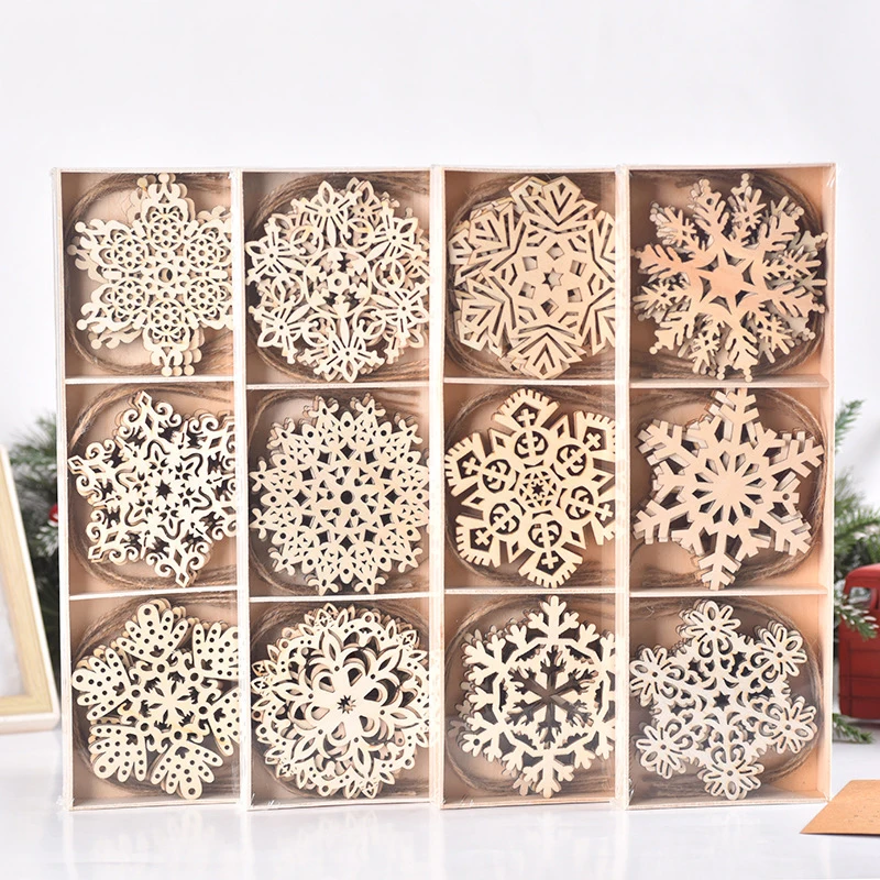 

18Pcs Wooden Snowflake Christmas Tree Ornament Pendant Decorations Xmas Decor New Year Artificial Snowflake Decor