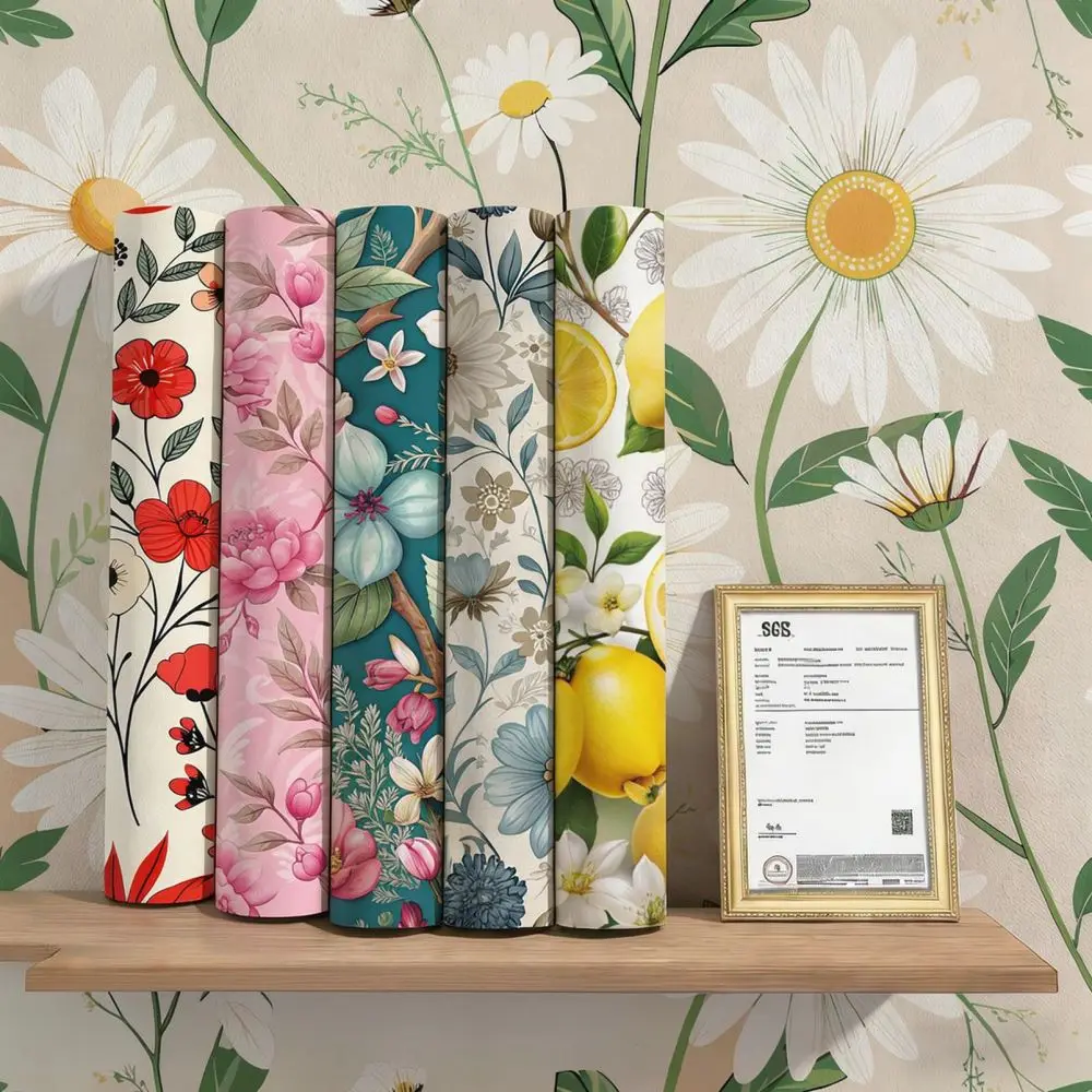 Waterproof Floral Wall Paper Self Adhesive Decorative PVC Mural Sticker For Home Bedroom Living Room Interior Renovation