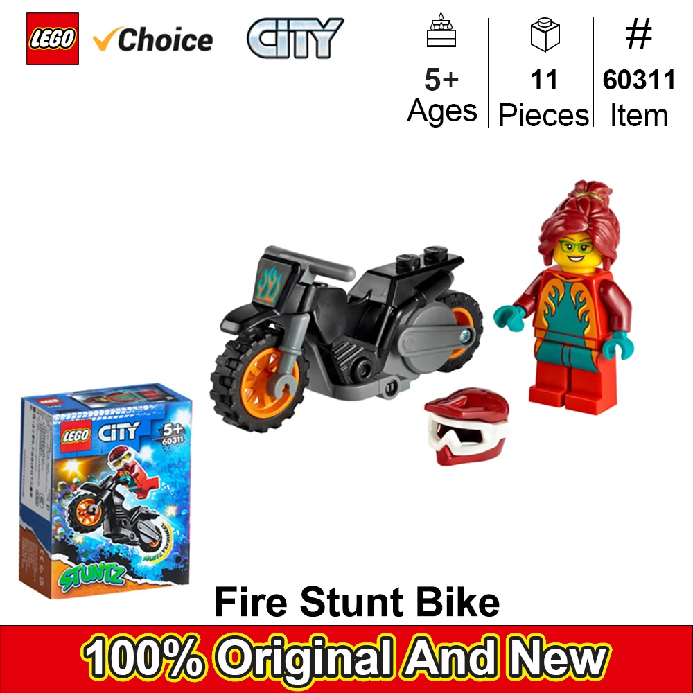 LEGO 60311 City Fire Stunt Bike  Building Kit，Fun, Cool Toy for Kids (11 Pieces)