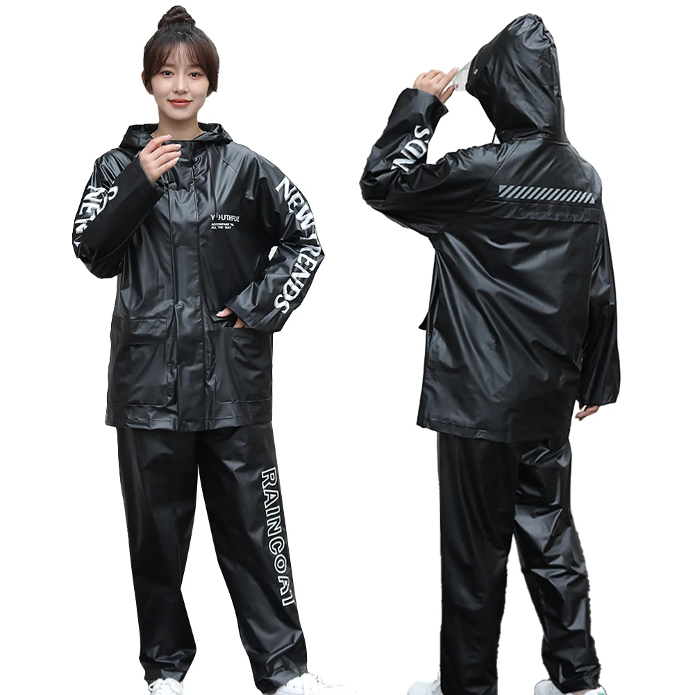 Full Body Raincoat with Hood Top & Bottom Rain Gear Waterproof Long Sleeve Raincoat for Fishing Hiking Travel Running