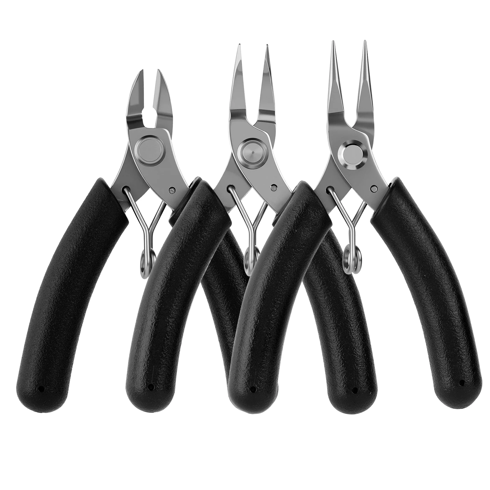 3-teiliges kleines Zangen-Werkzeugset, bestehend aus 3-Zoll-Seitenschneider, 3,2-Zoll-Spitzzange und 4,8-Zoll-Nadelzange, zum Basteln und Schmuckherstellung.