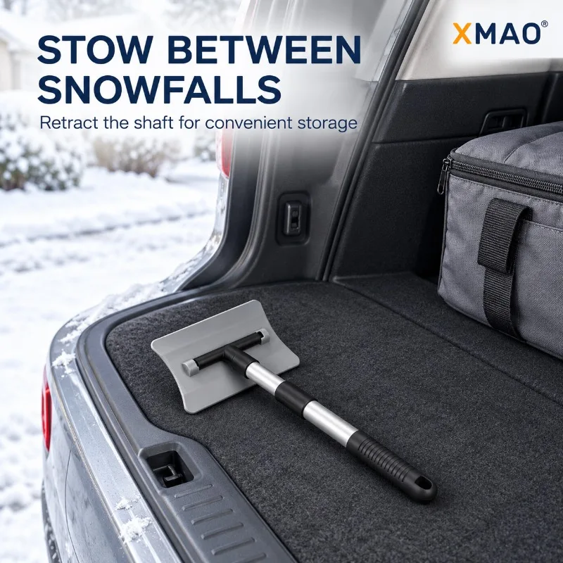 XMAO Manual Car Snow and Ice Scraper, Telescopic Handle with Textured Grip, Pivoting Head for Windshield Frost Removal in Winter