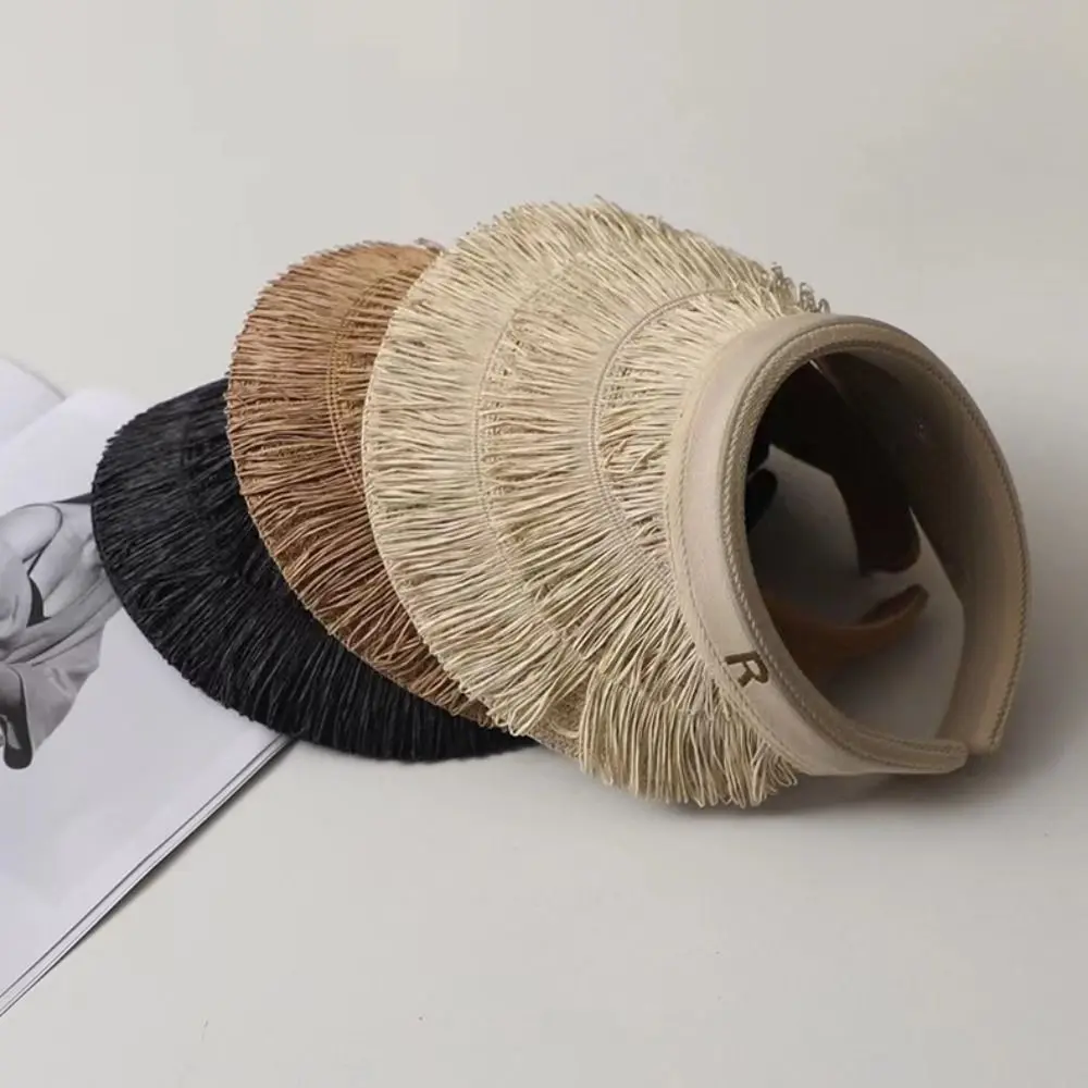 العصرية مصمم شرابة قبعات من القش الصيف الأشعة فوق البنفسجية حماية فارغة قبعة الشمس الشاطئ فارغة قبعة ظلة للنساء