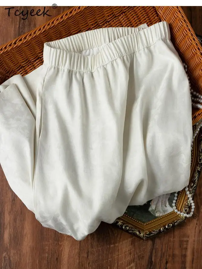Tcyeek 100% Mulberry Silk Elegant Skirts for Women Elastic Waist White Skirts Woman Jupe Femme Split Skirt Summer Clothes 2026
