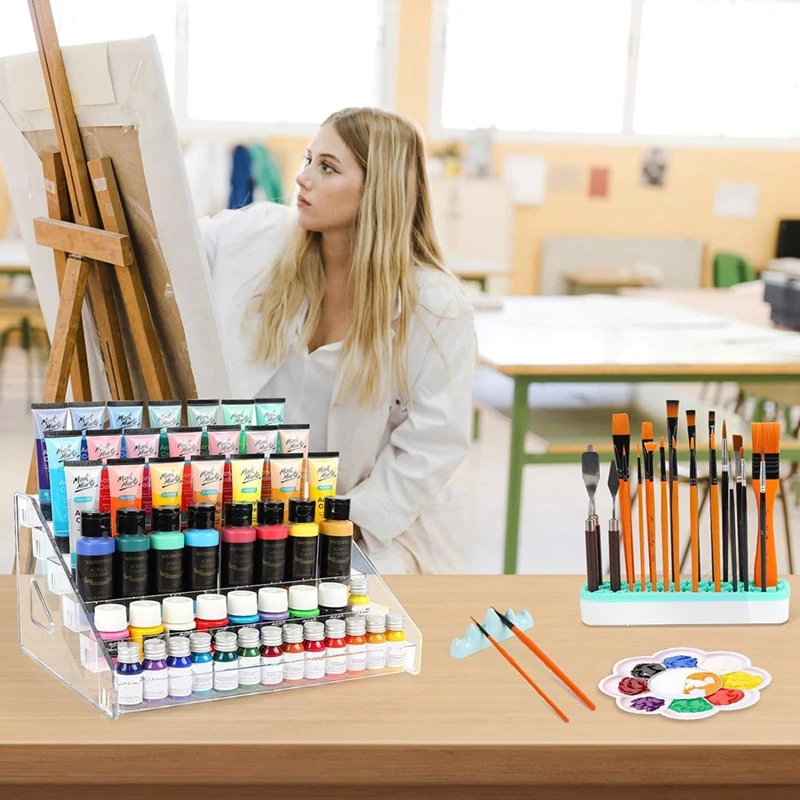 Comprehensive 6-Layer Paint Bottle Storage Box With Brush Holder For Craft Enthusiasts