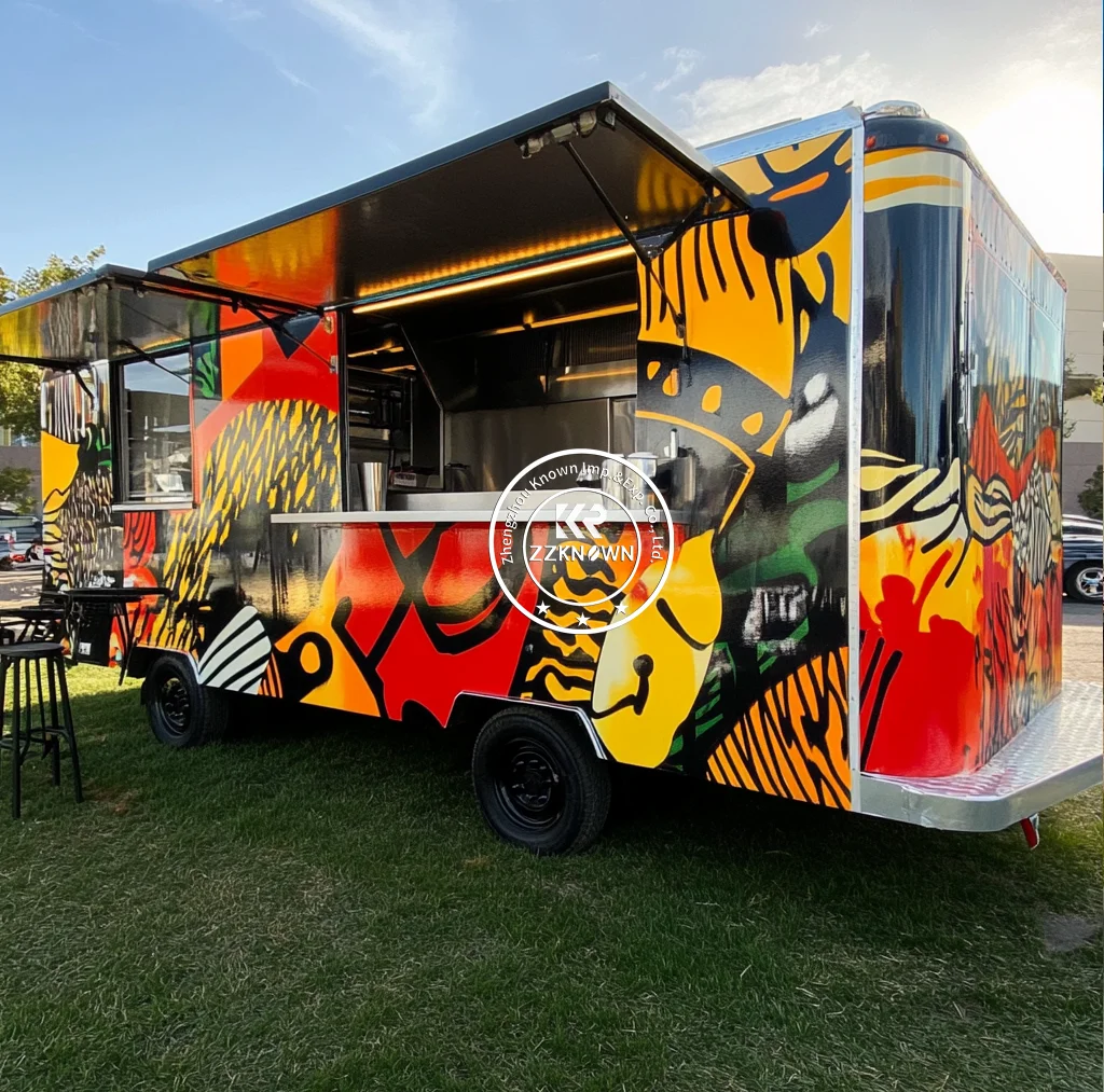 

10FT Mobile Kitchen BBQ Restaurant Bar Pizza Hot Dog Cart Ice Cream Snack Food Trailer Fast Food Truck