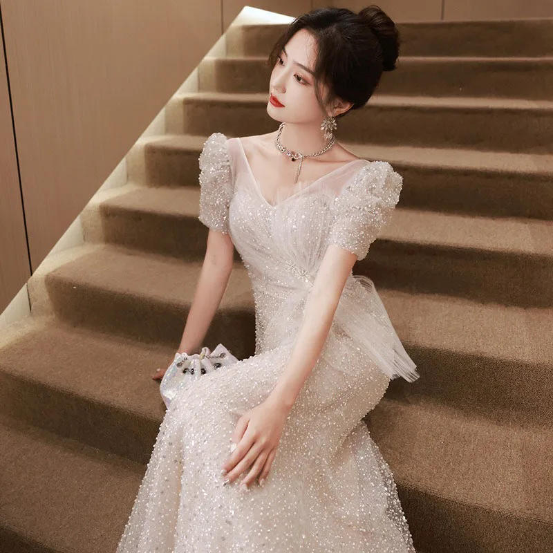 

Новое длинное вечернее платье 2025 года, официальное дизайнерское платье с v-образным вырезом и блестками, вечернее платье для женщин, роскошное