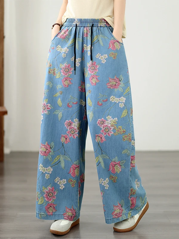 

Loose Straight Leg Jeans Women's plus Size Printed Casual Versatile Wide Leg Pants High Waist Fabric Summer Fashion