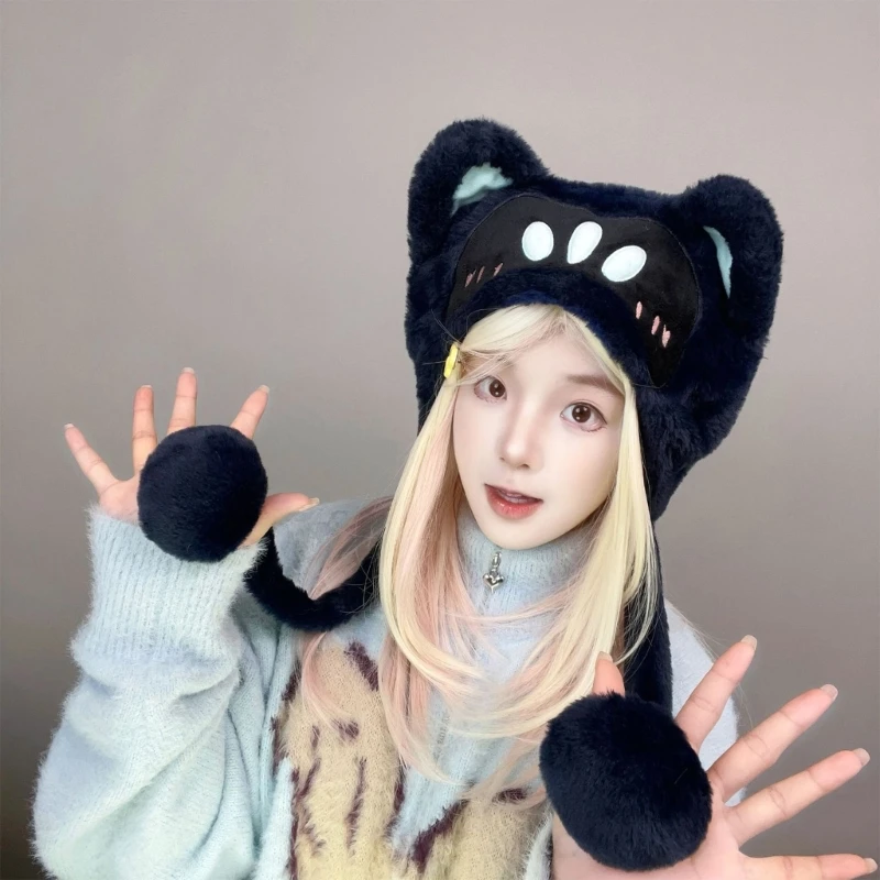 

Soft Plush Cats Ear Pullover Hat For Women And Girl Warmth Autumn Winter Headwear