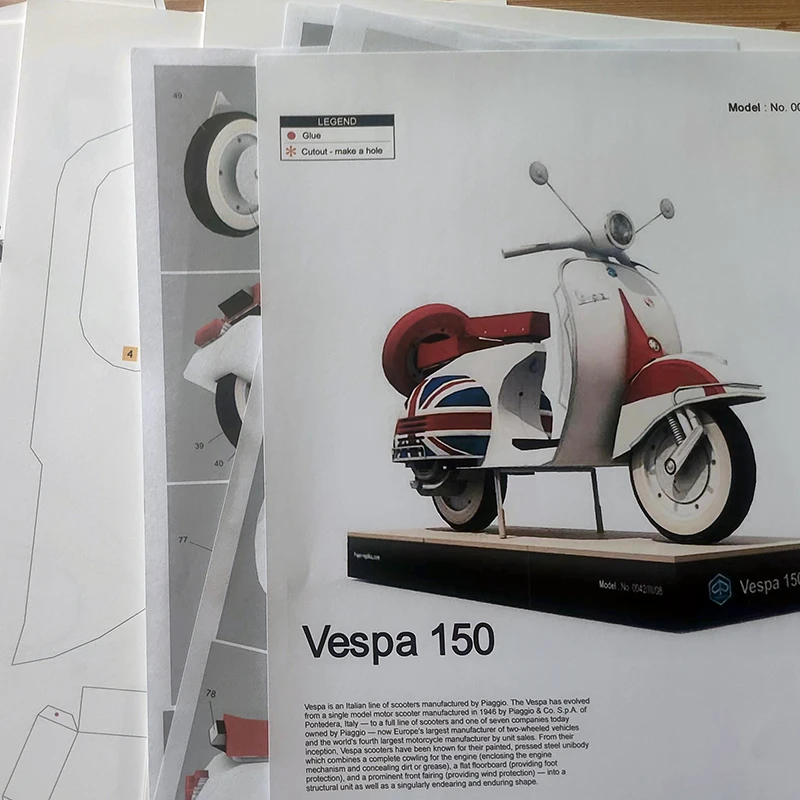 Top Quality Alta Simulazione Classic Vespa 125 moto 3D Paper Craft Modello DIY Assemblato Roma Vacanza Paper Toy Modeling