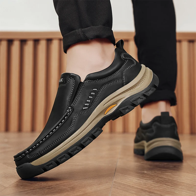 Men's Hand-Stitched Fashion Loafers, Solid Color Low-Top Casual Shoes, Simple Trendy Slip-On Sneakers, Men's Shoes for All Seasons, Daily Office Business Shoes, Large Size Men's Shoes image 5