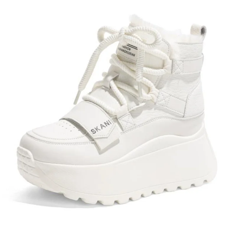 7cm Womens Winter New Leather Upper Boots Thick Fleece Lined High Top Sneakers Height Increasing Versatile Casual Warm boots