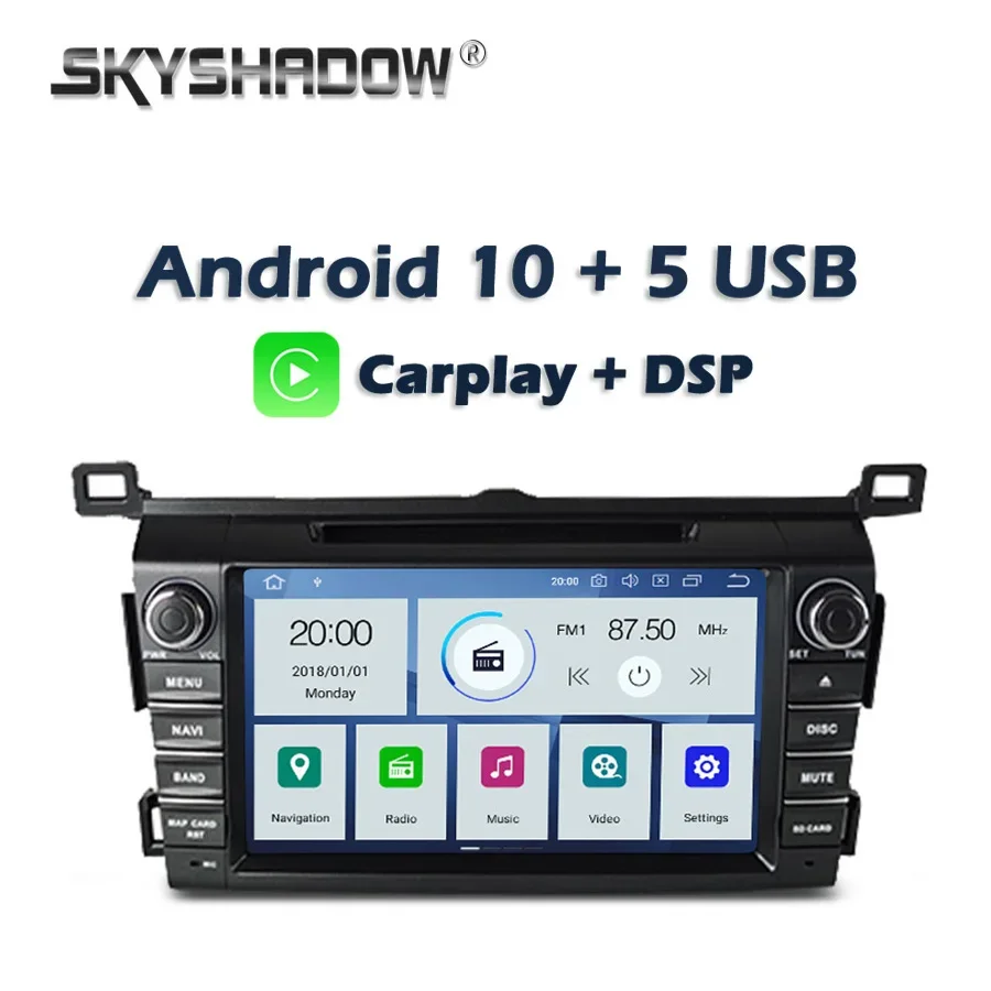 Carplay DSP PX6 IPS Android 10 4GB + 64GB Car DVD Player GPS Map WIFI Bluetooth 5.0 RDS Radio For Toyota RAV4 RAV 4 2013-2017