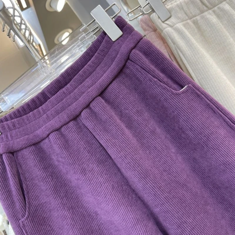 Womens Thickened Purple Tapered Sweatpants Fall Winter Loose Slim Look Ankle Length Casual Pants Trendy