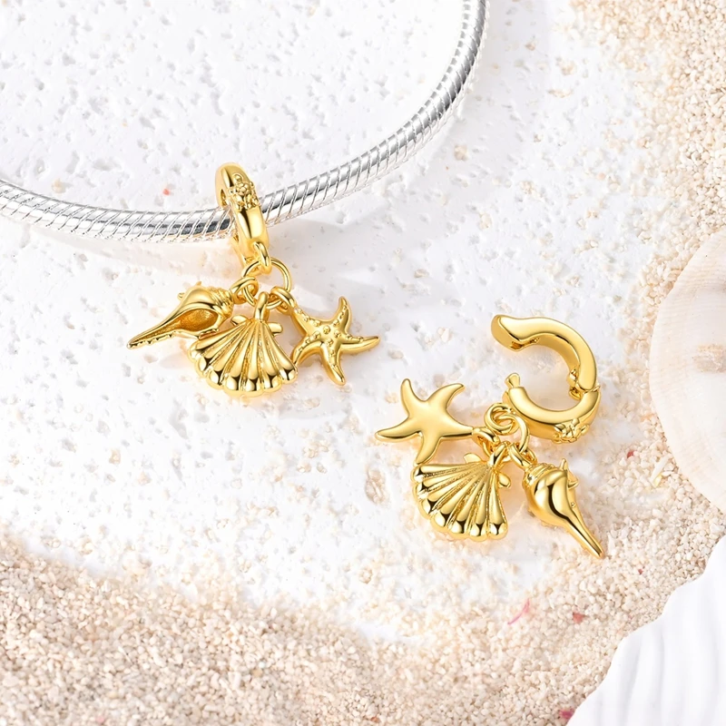 2026 Sommer Charms Perlenanhänger 925 Sterling Silber Ozeanperle Fisch Muschel Schildkröte Charm passend für Armband für Damen DIY Schmuck Geschenk – Detail 18
